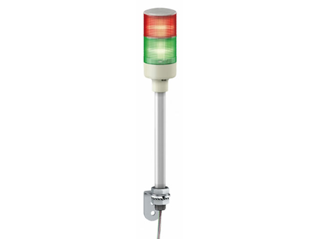 Coluna luminosa Ø60mm pré-montada, buzzer, LED vermelho, verde, 24VCA/CC, tubo de montagem em alumínio com suporte em L